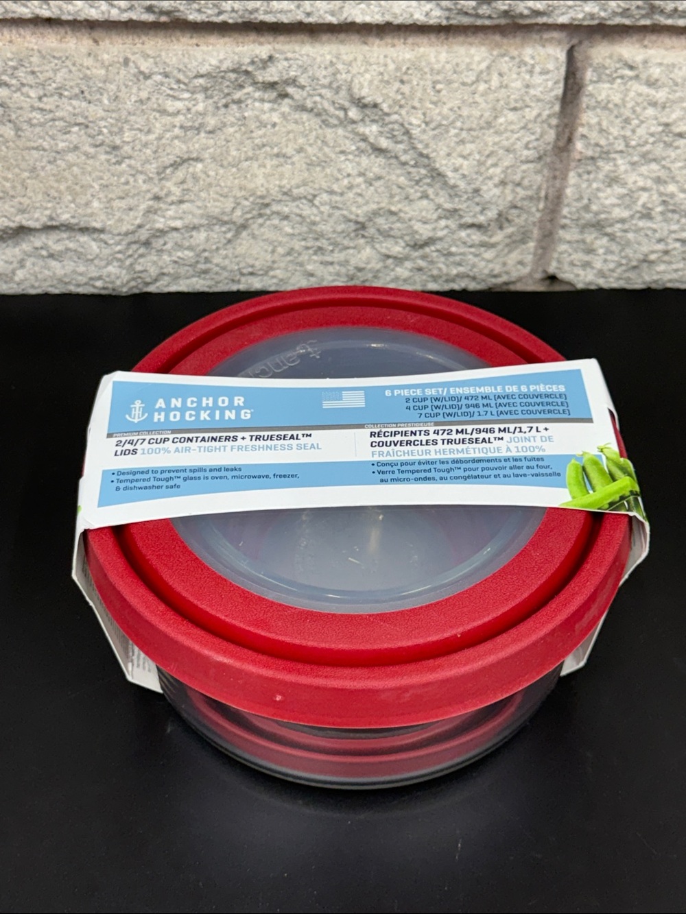 Anchor Hocking Red Glass Food Storage Bowls with Lids - Set